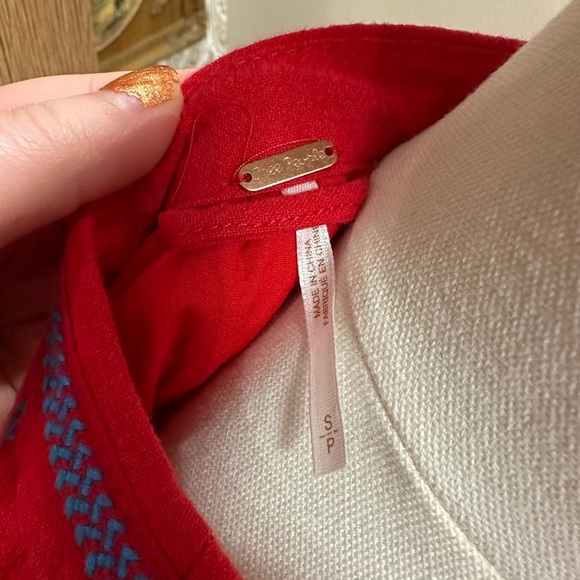 Free People Embroidered Red and Blue tie front Women's Top size small - Picture 5 of 5